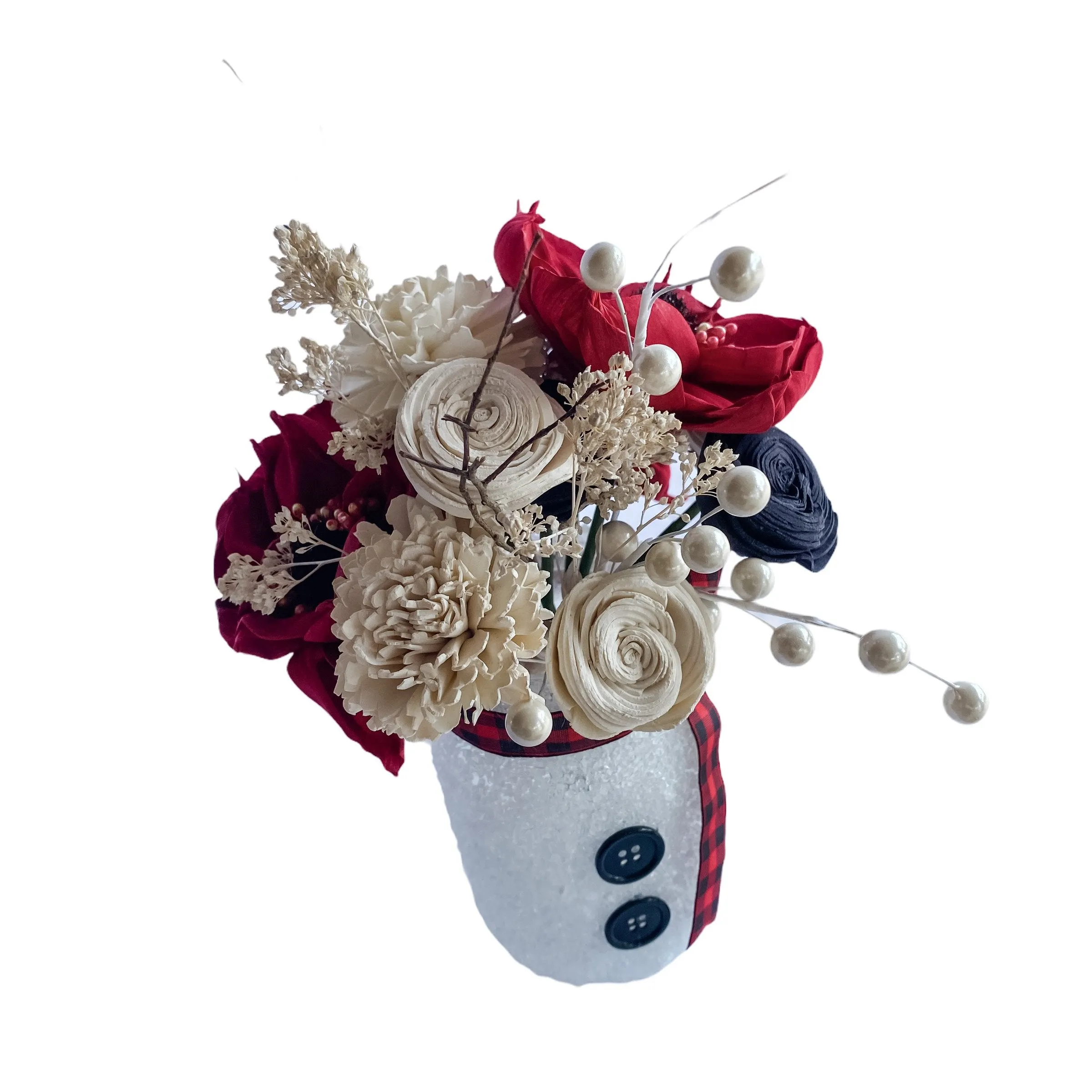 Snowman Pint Jar - Holiday Sola Flower Arrangement