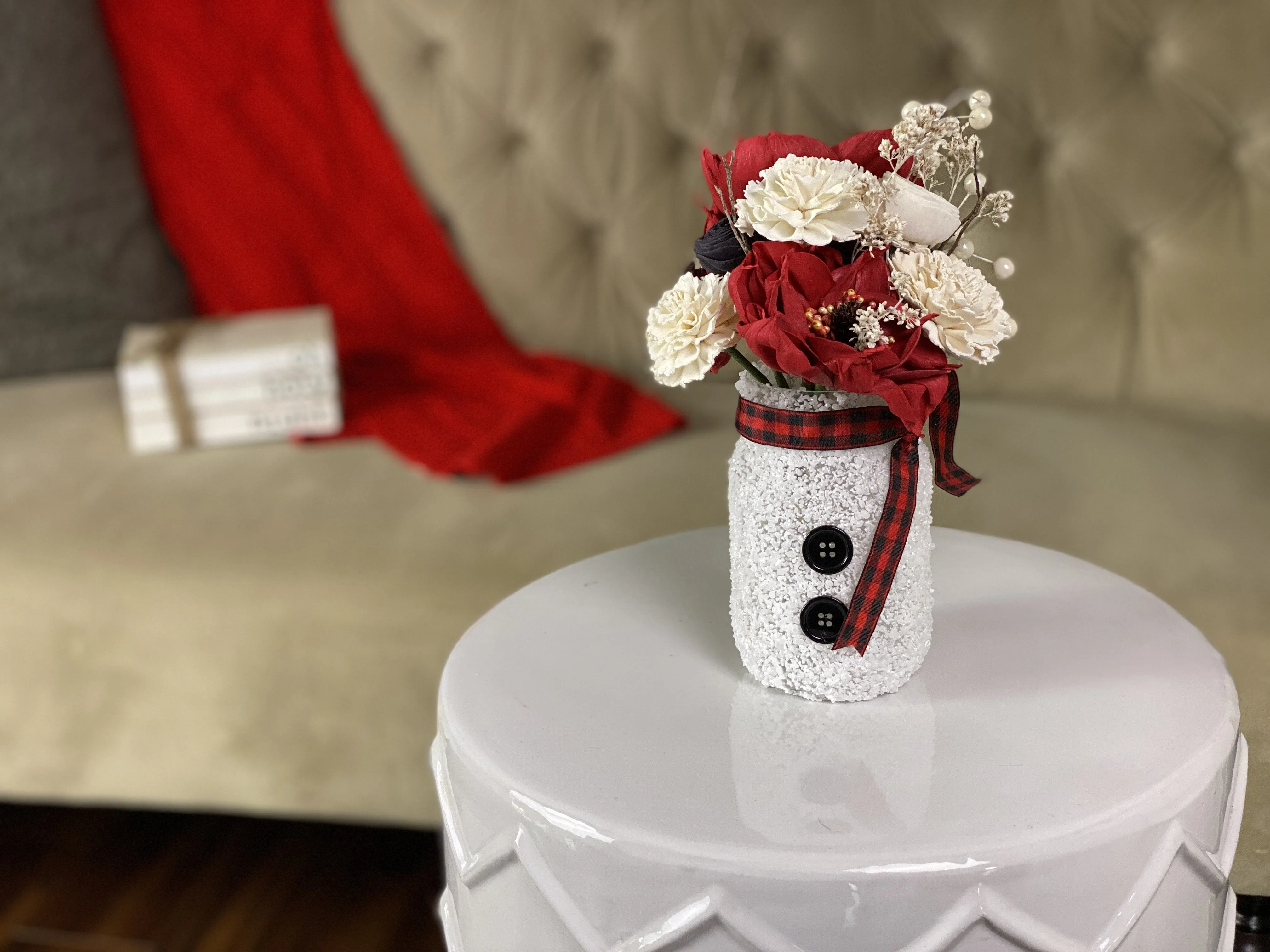 Snowman Pint Jar - Holiday Sola Flower Arrangement