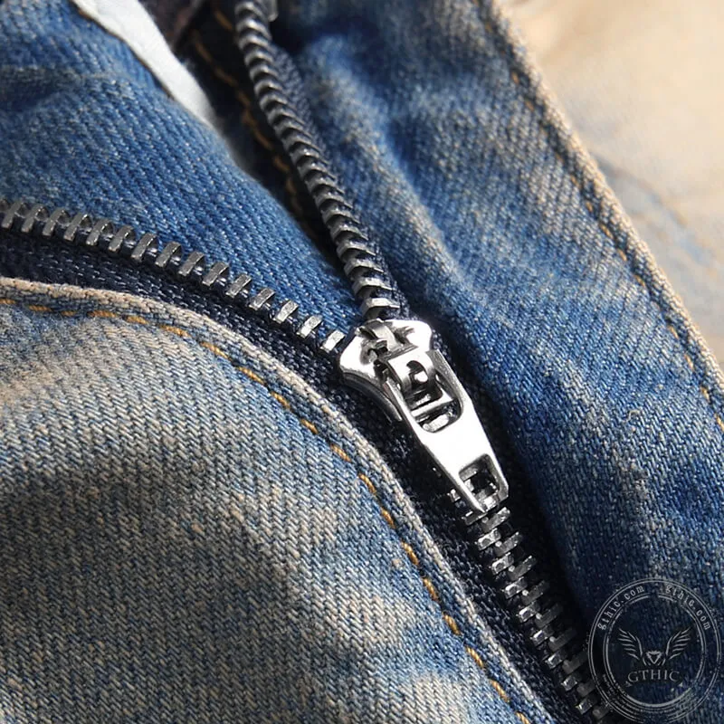 Star Patch Print Cotton Men's Punk Pants