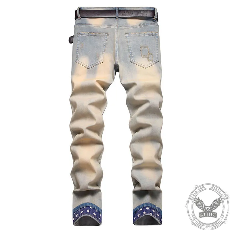 Star Patch Print Cotton Men's Punk Pants