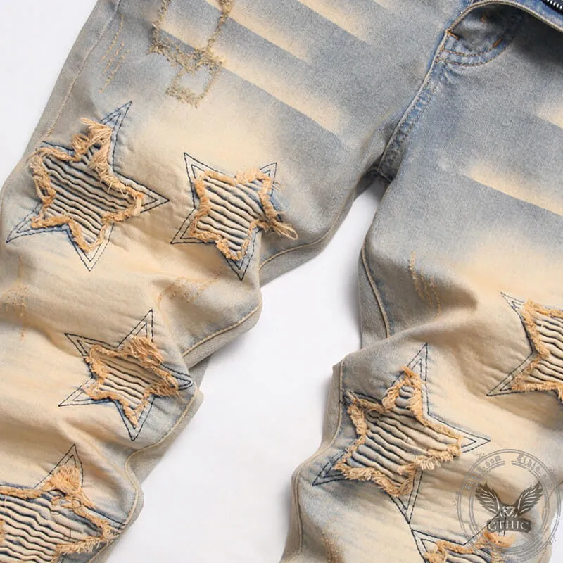 Star Patch Print Cotton Men's Punk Pants