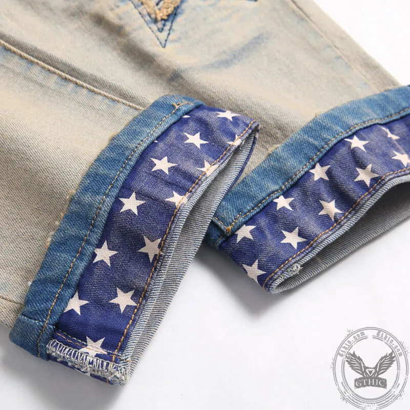 Star Patch Print Cotton Men's Punk Pants