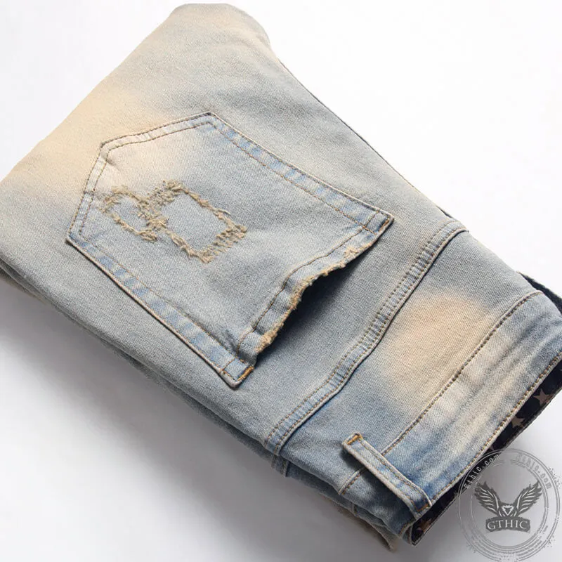 Star Patch Print Cotton Men's Punk Pants