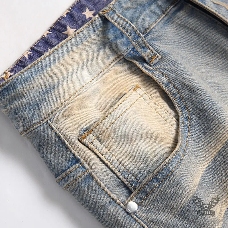 Star Patch Print Cotton Men's Punk Pants