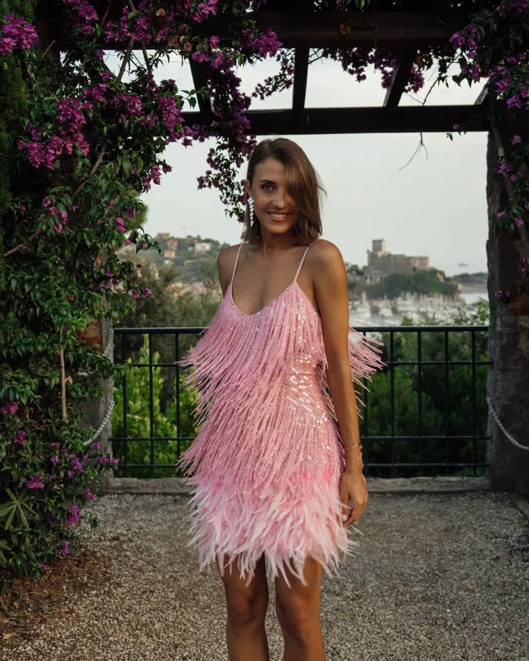 Strappy Fringe Feather Hem Mini Dress