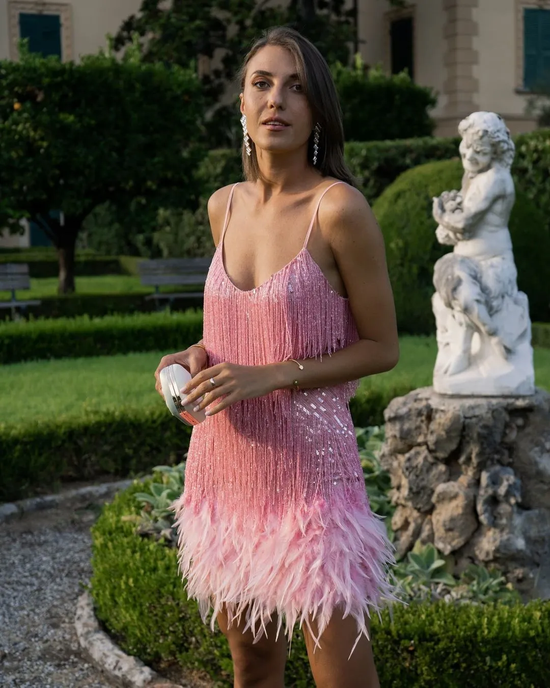 Strappy Fringe Feather Hem Mini Dress
