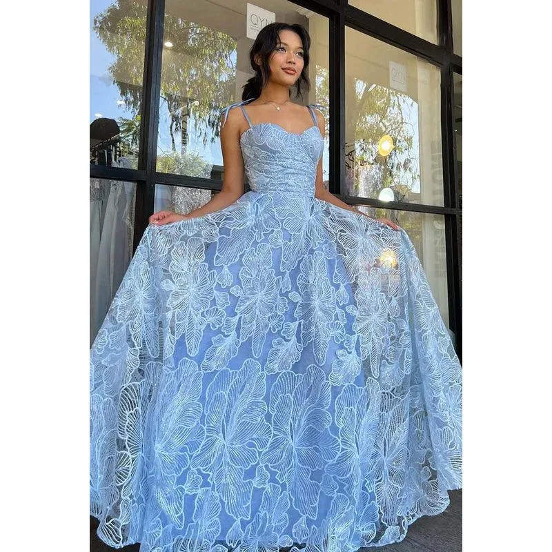 Sweetheart Spaghetti Straps Lace A-Line Long Prom Gown