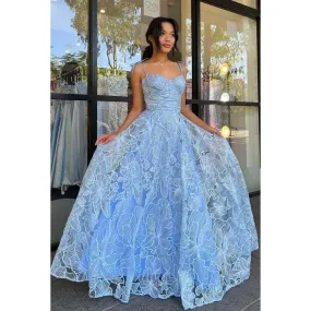 Sweetheart Spaghetti Straps Lace A-Line Long Prom Gown