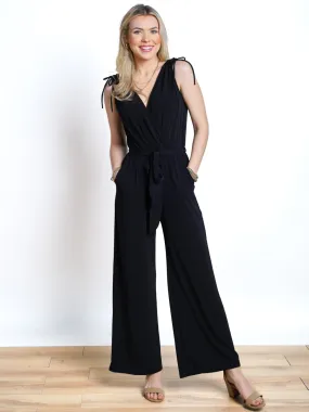Temperature Rising Tie Shoulder Surplice Jumpsuit