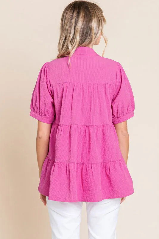 The Gina Tiered Top in Magenta