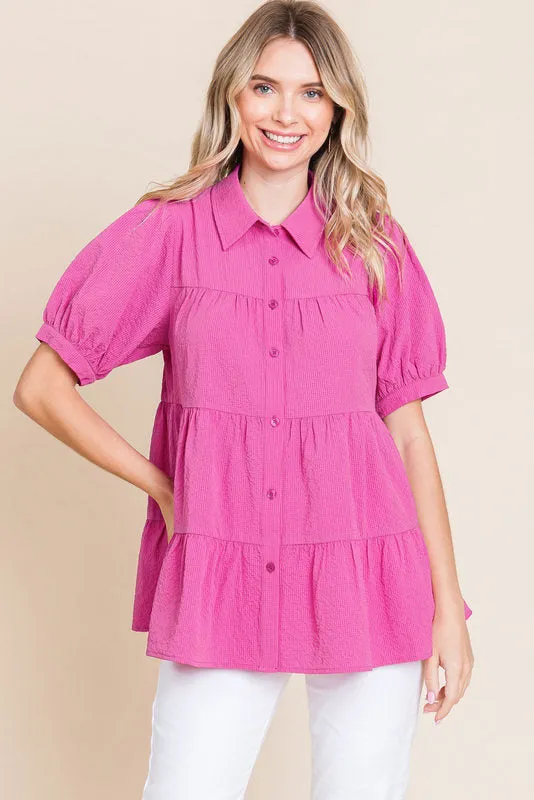 The Gina Tiered Top in Magenta