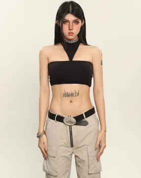Tiara Solid Color Chest Pads Double Vest Halter Suspender Sleeveless Tube Slim Cropped Top