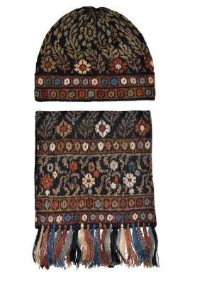 Tibet Alpaca Hat and Scarf Set-Hand knit and Embroidered