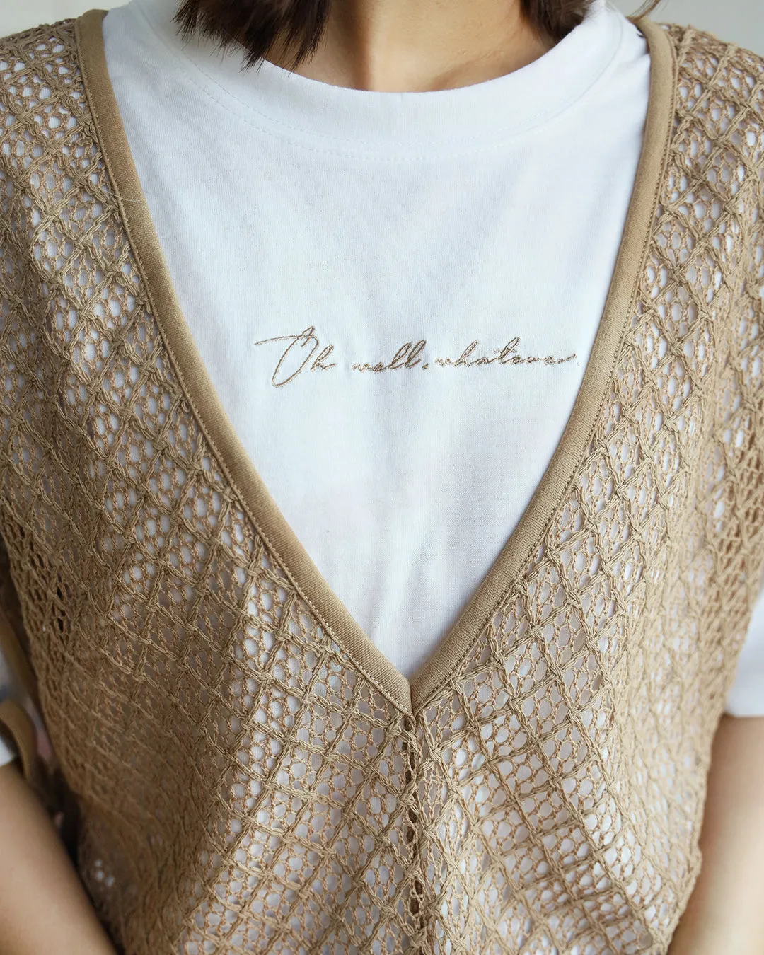 Tie Waist Knitted Vest   Tee (Set)