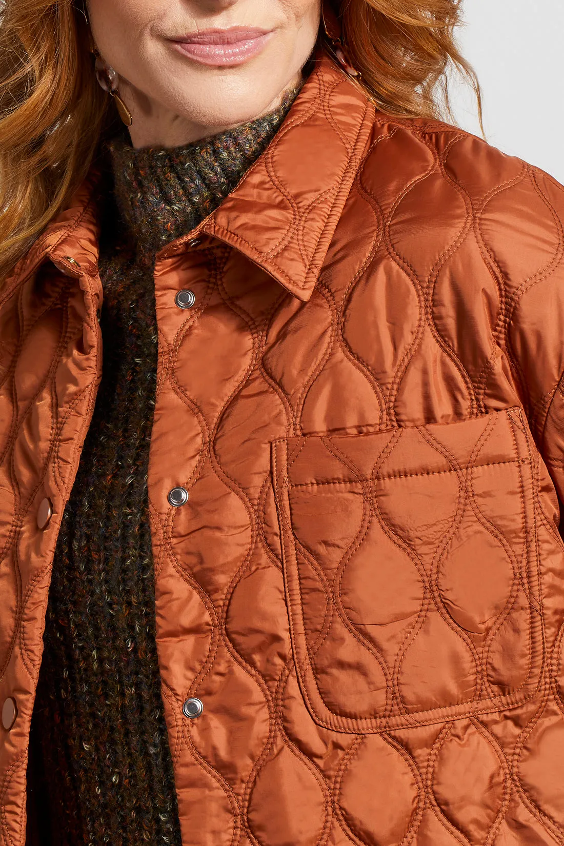 TRIBAL WOMEN'S SNAP-UP QUILTED SHACKET-MOCHA