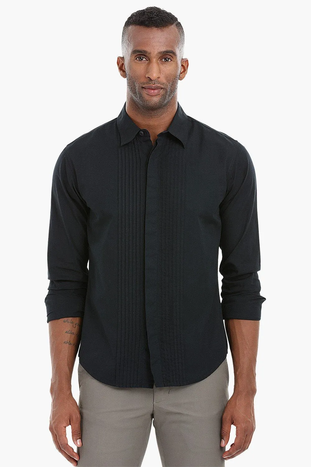 Tuxedo Styled Pintuck Shirt