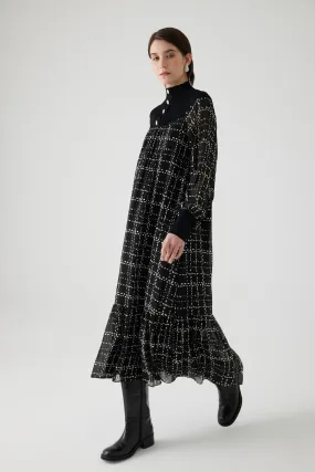 Tweed Checked Midi Regular Dress