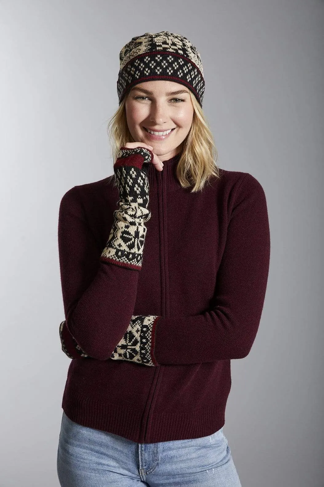 Verbier Women's Alpaca Hat and Fingerless Glove Set
