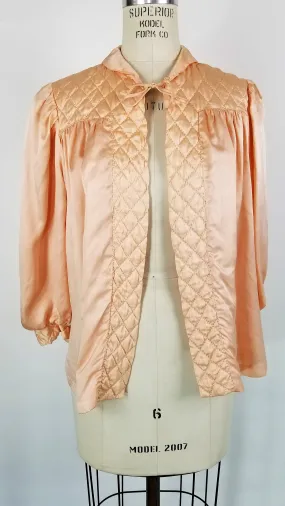 Vintage 1940s Bed Jacket In Peach Silk