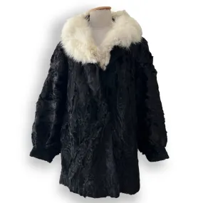 Vintage Swakara Coat with Fluffy White Collar
