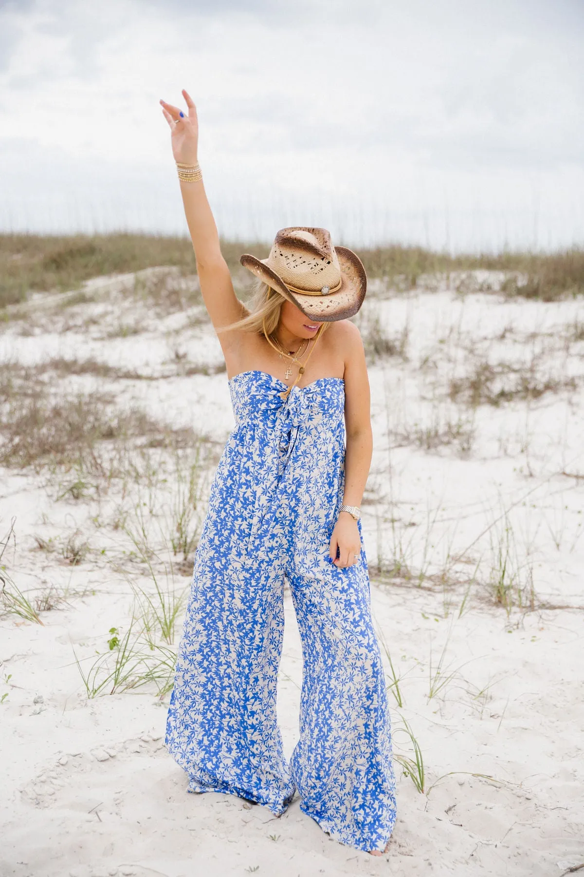Violet Floral Jumpsuit - Blue Ivory