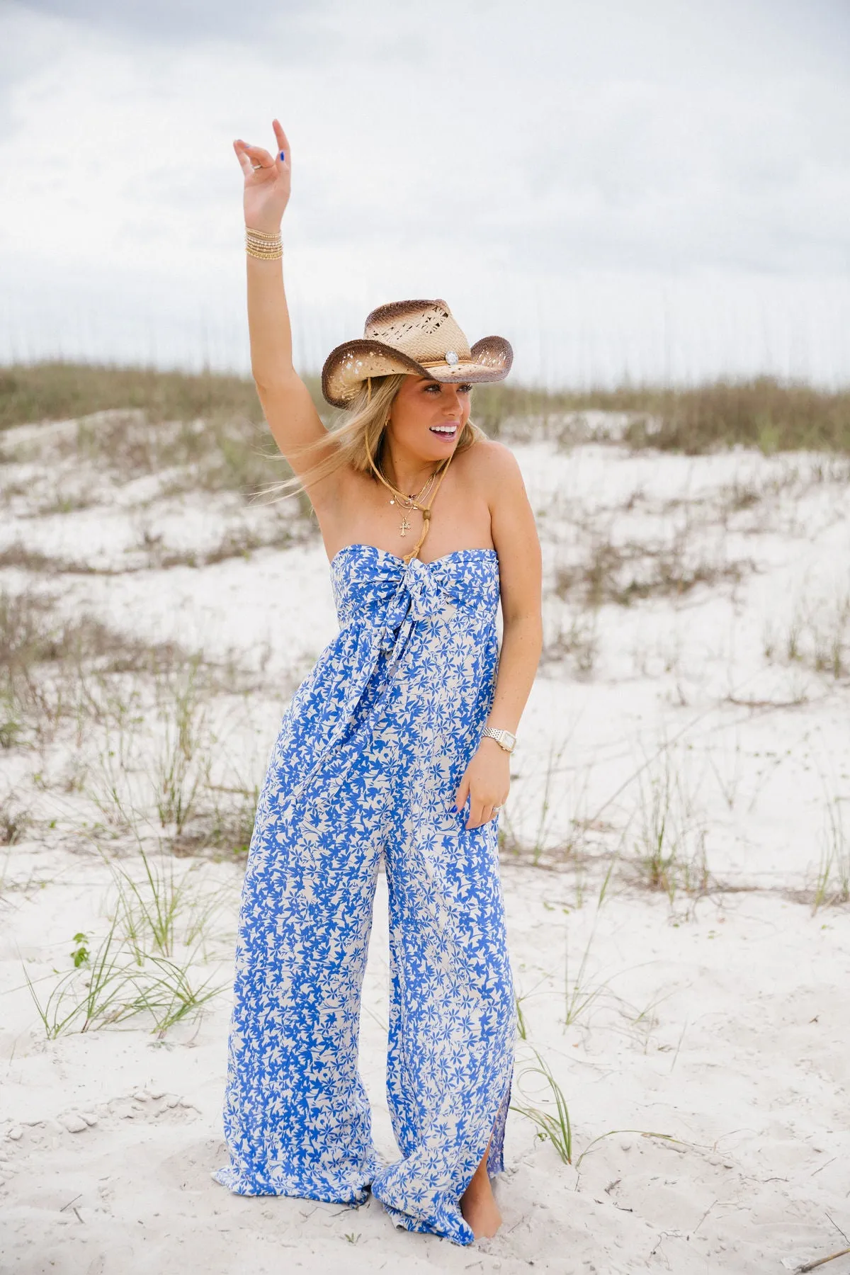 Violet Floral Jumpsuit - Blue Ivory