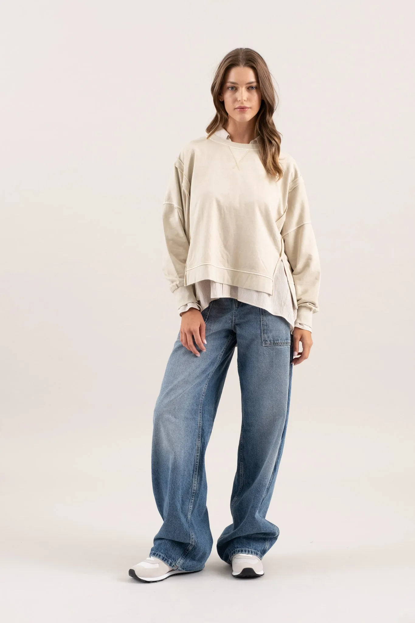 WASHED EXTENDED SHOULDER KNIT TOP