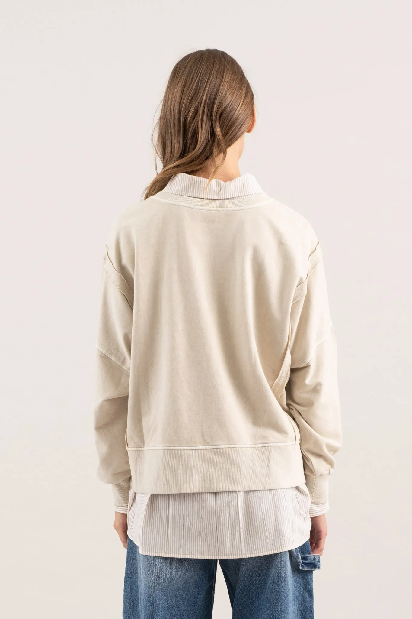 WASHED EXTENDED SHOULDER KNIT TOP
