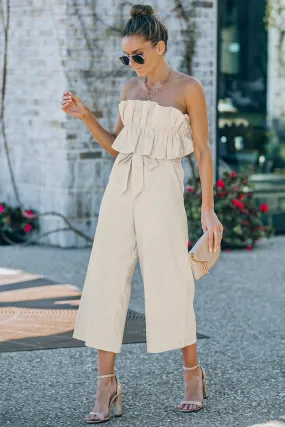 Wedding Guests / Ruffled Strapless Wide Leg Jumpsuit