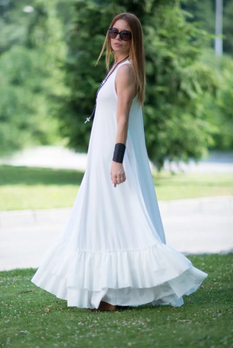 White Cotton Maxi Dress CARMEN