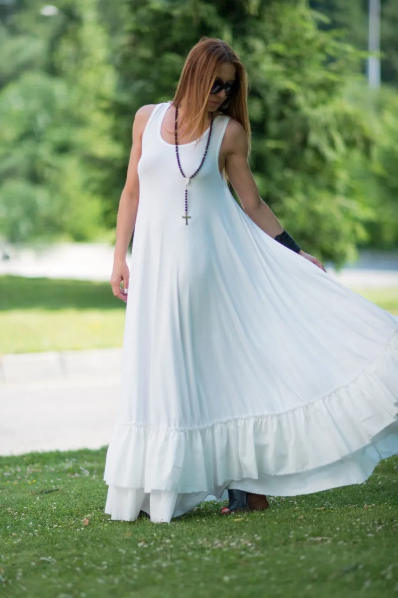White Cotton Maxi Dress CARMEN