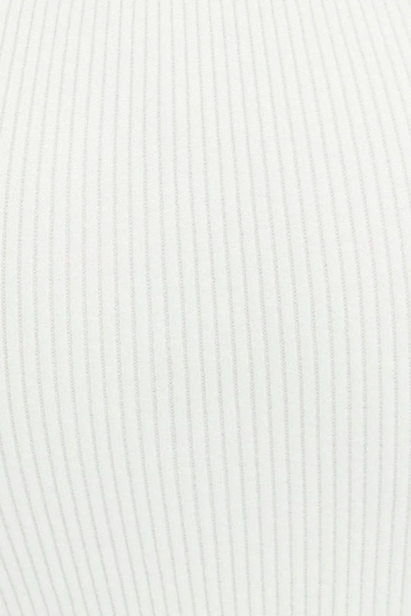 White Knit Skirt High Rise Ribbed Midi