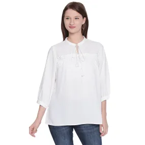 White Solid Top With Mandarin Collar