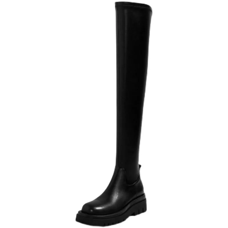 Women over the knee platform black motorcycle boots