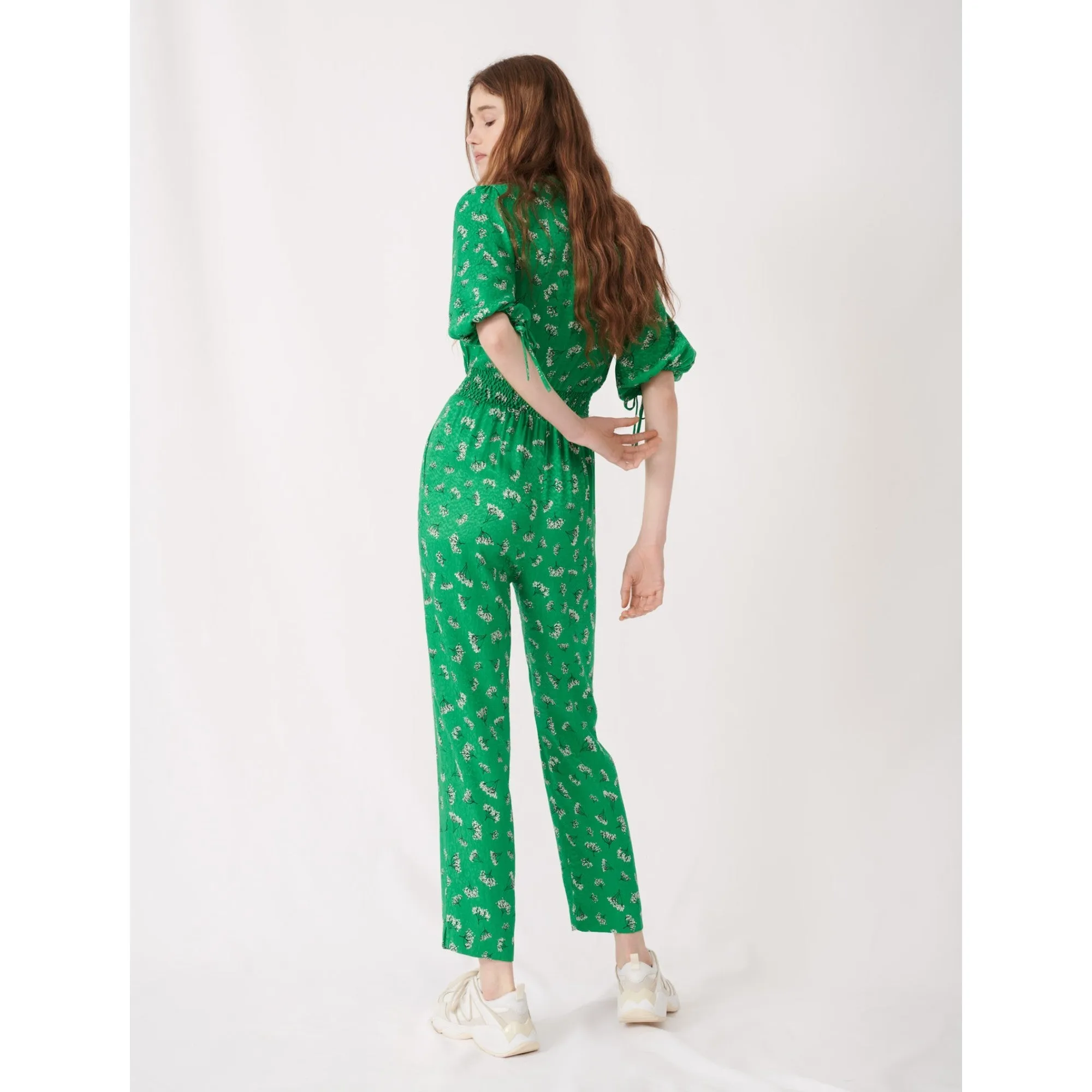 Women Printed Satin Jumpsuit - Green/White