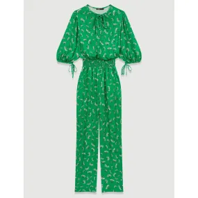 Women Printed Satin Jumpsuit - Green/White