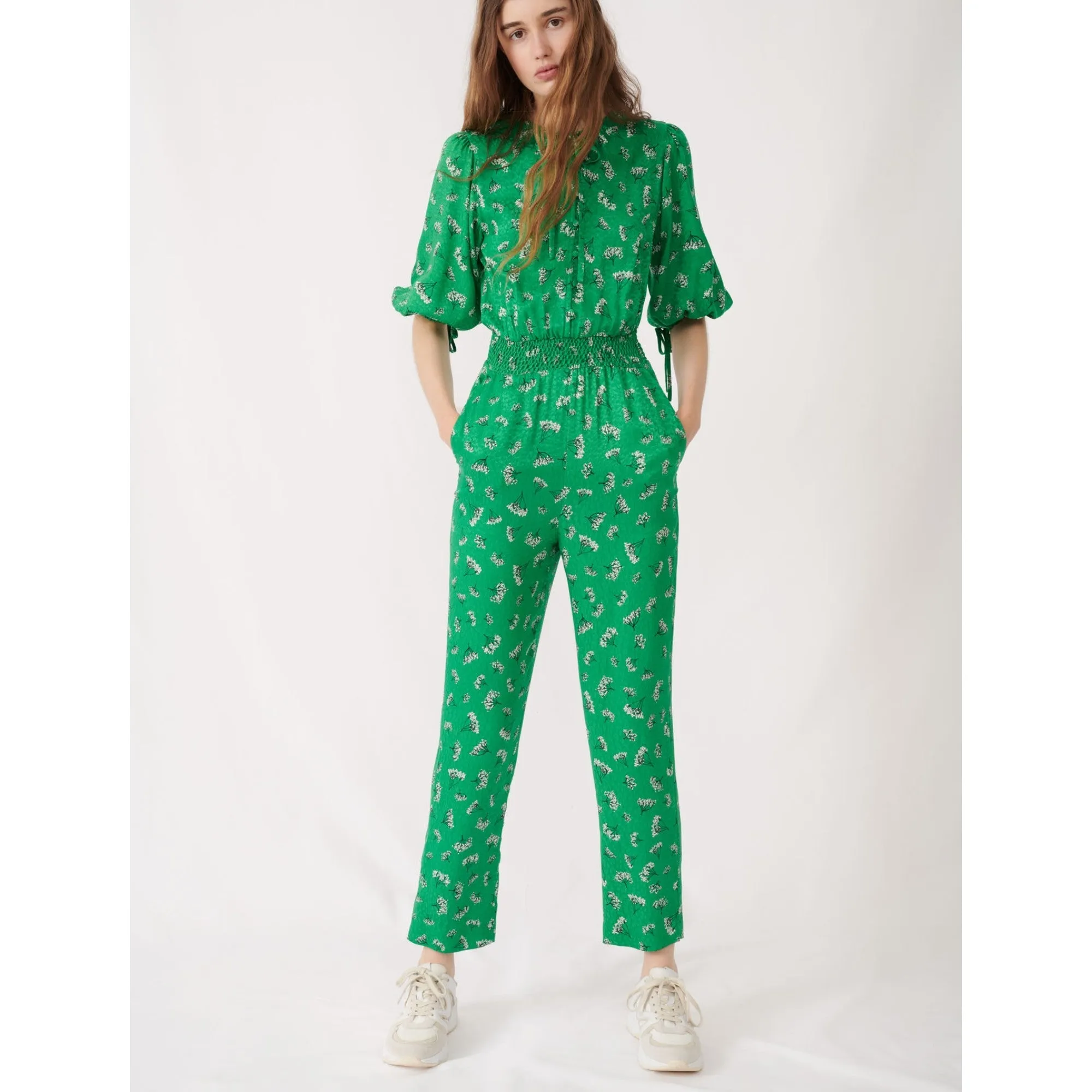 Women Printed Satin Jumpsuit - Green/White
