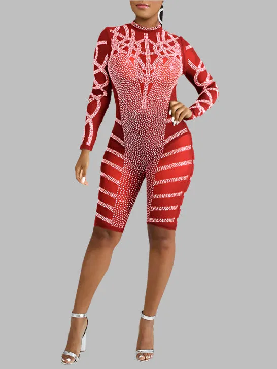 WOMEN "Dazzling Sheer Rhinestone Short Jumpsuit"