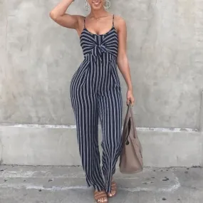 Women Sexy Bow Striped Cami Jumpsuit