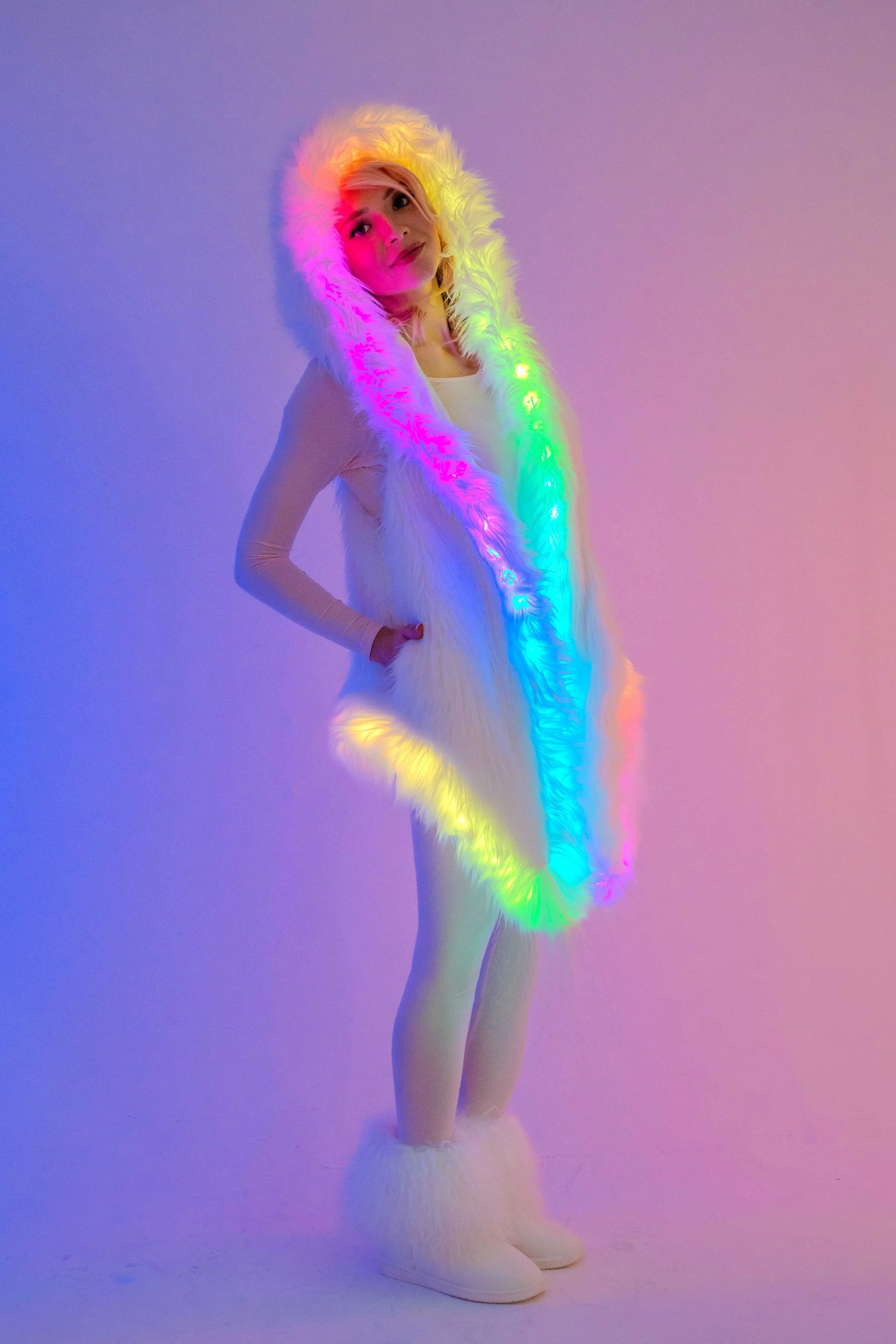 Women's LED Faux Fur Vest in "White"