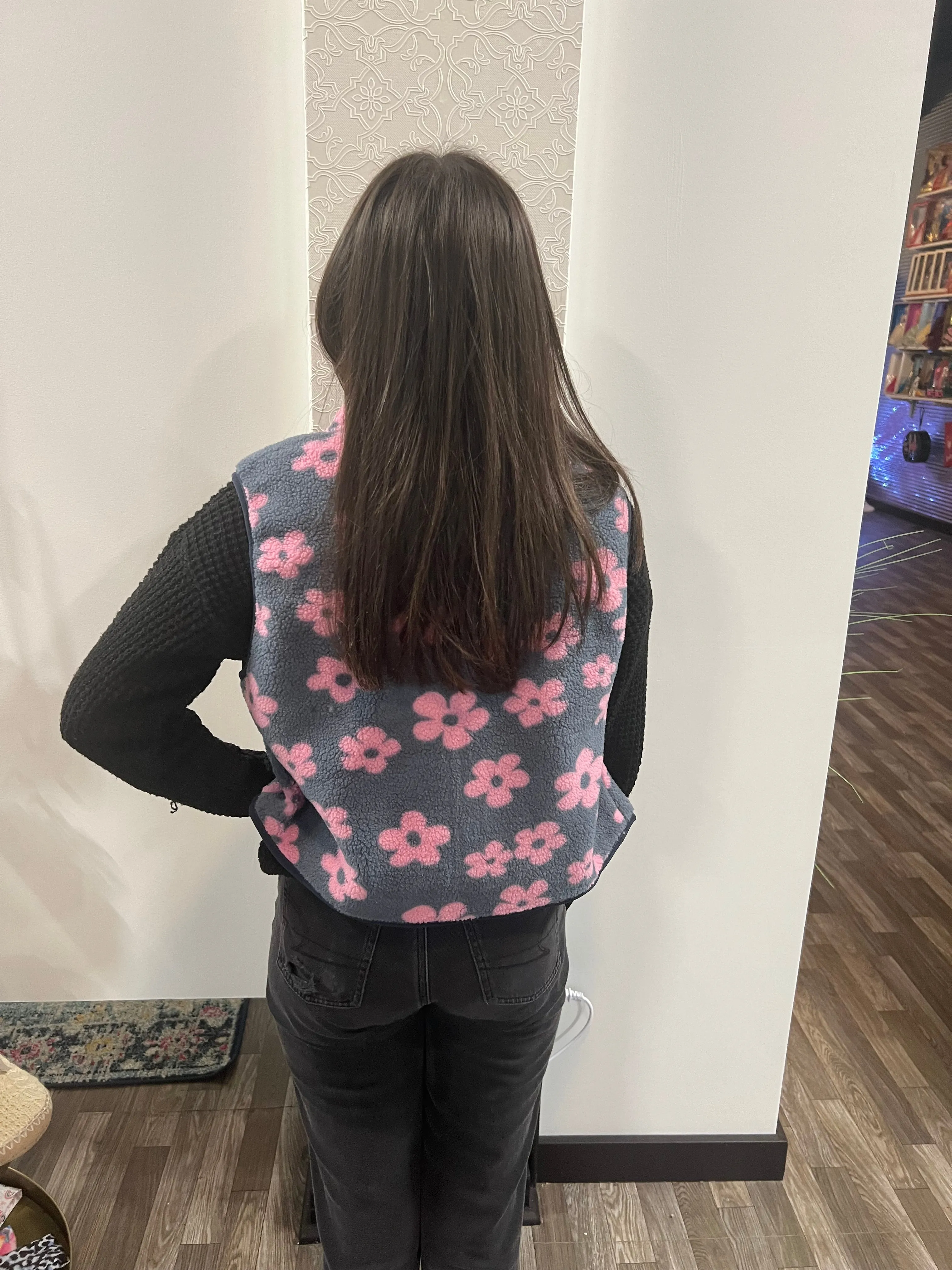 Women's Pink Flower Zipper Fleece Vest