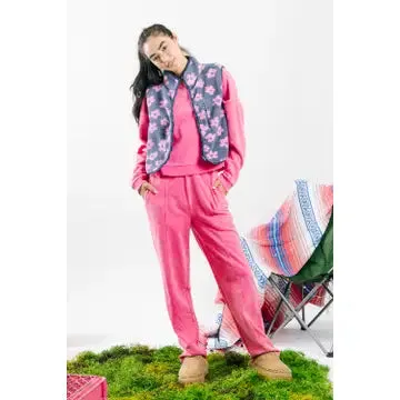 Women's Pink Flower Zipper Fleece Vest