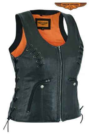 Women's Premium Naked Goat Skin Vest with Side Laces
