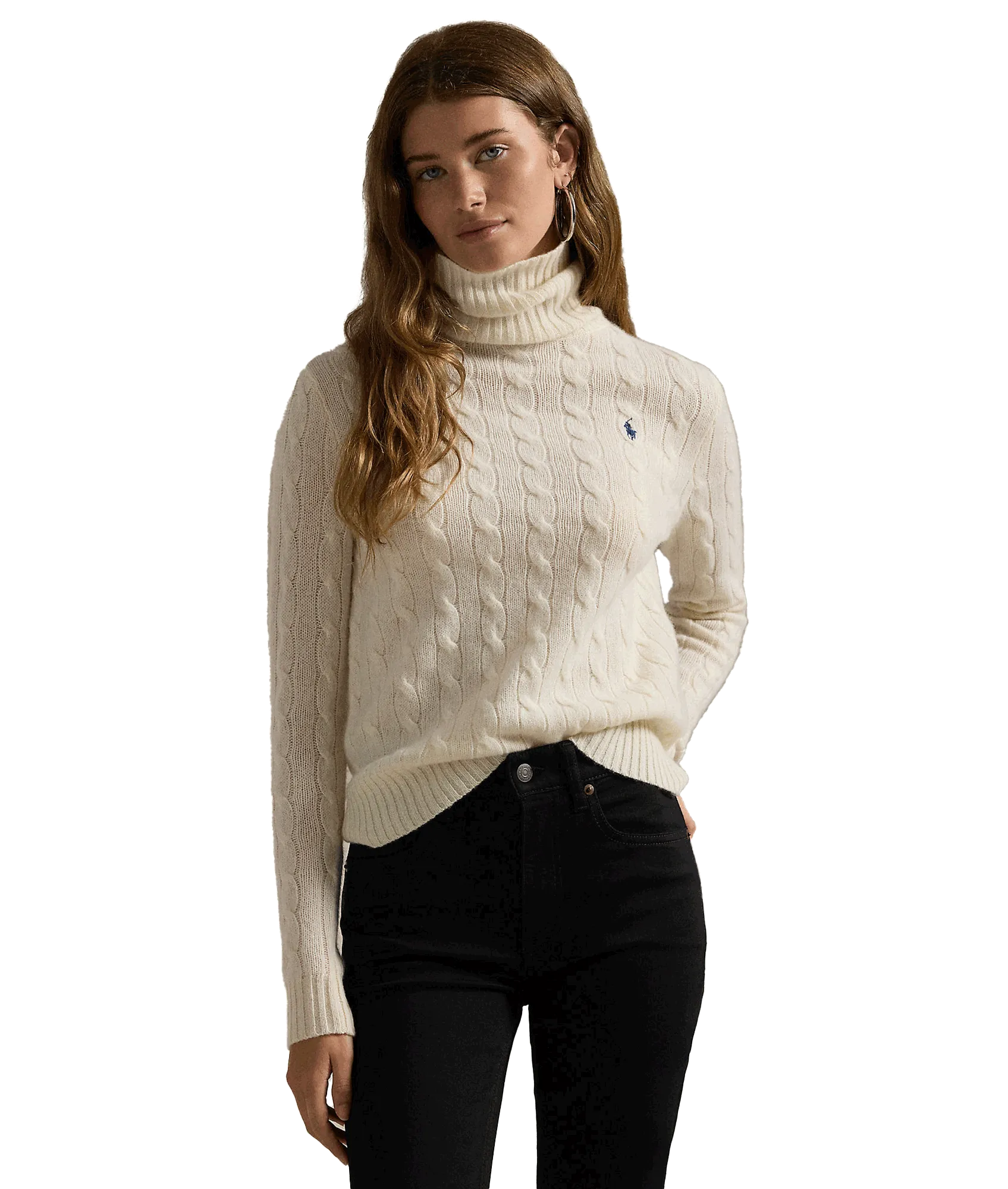 Wool-cashmere Cable Turtleneck Sweater - Cream