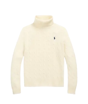 Wool-cashmere Cable Turtleneck Sweater - Cream