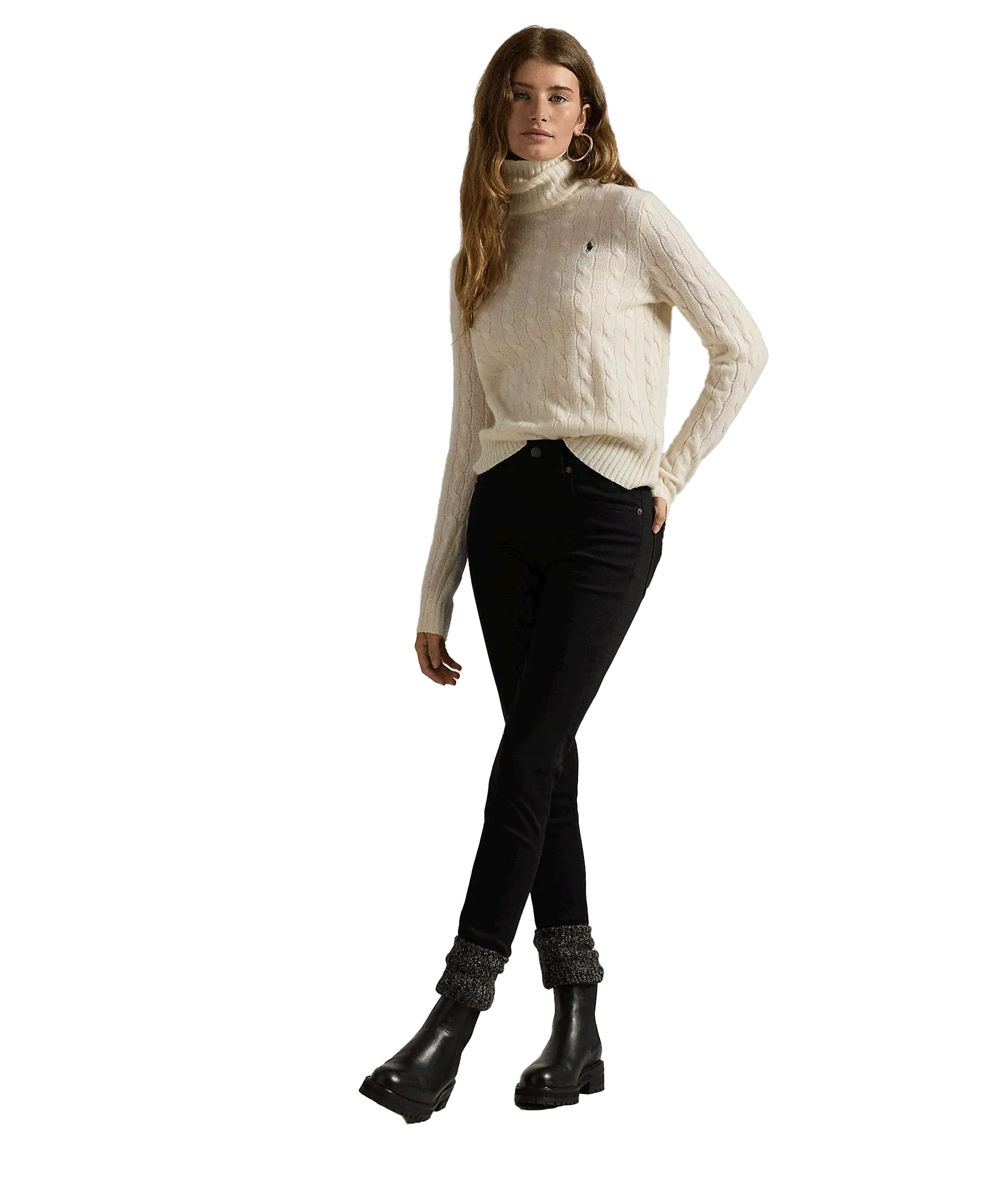 Wool-cashmere Cable Turtleneck Sweater - Cream
