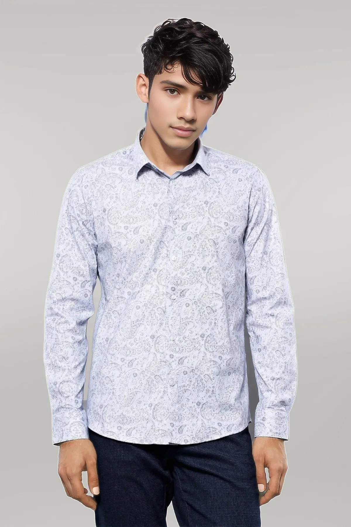 WSS Patterned Men's White Shirt  - Singen