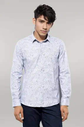WSS Patterned Men's White Shirt  - Singen