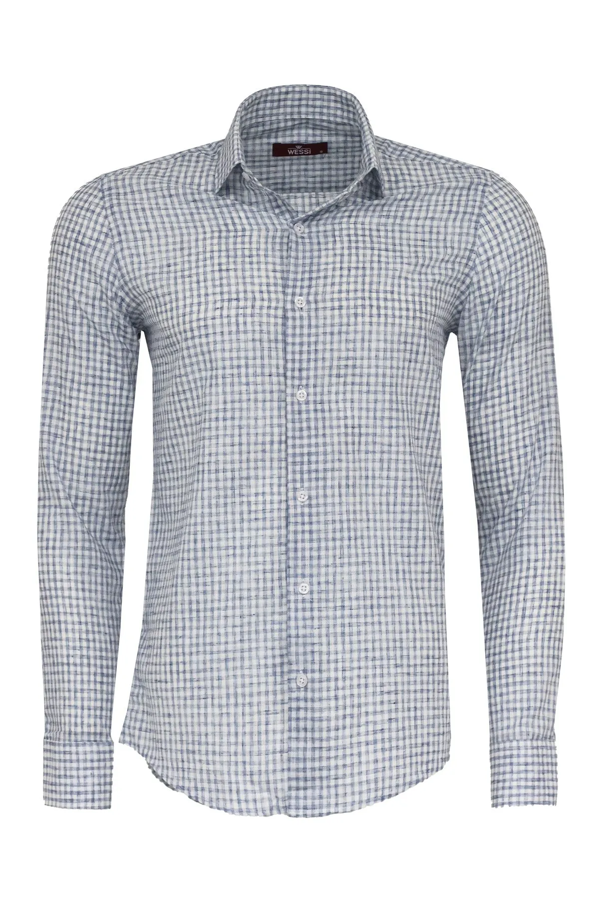 WSS Plaid Slim Fit Navy Blue Men Shirt  - Singen