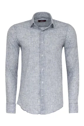 WSS Plaid Slim Fit Navy Blue Men Shirt  - Singen